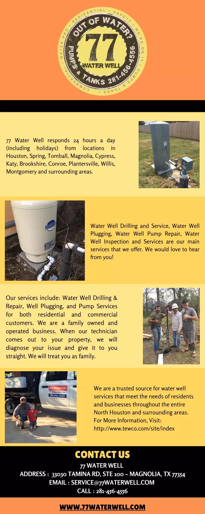77 water well responds 24 hours a day including