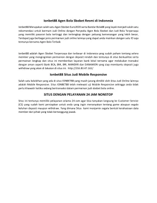 Ionbet88 Agen Bola Sbobet Resmi di Indonesia