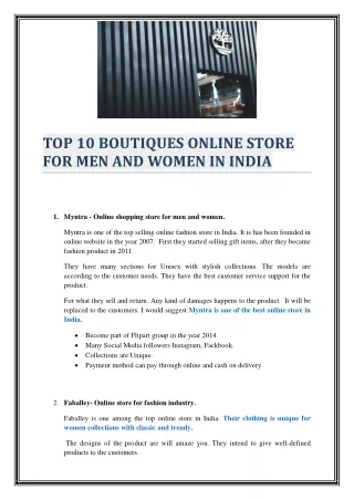 TOP 10 BOUTIQUES ONLINE STORE FOR MEN AND WOMEN IN INDIA