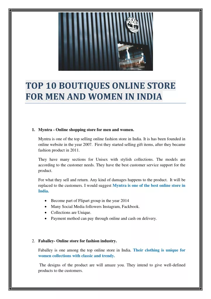 top 10 boutiques online store for men and women