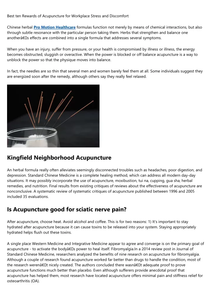 best ten rewards of acupuncture for workplace