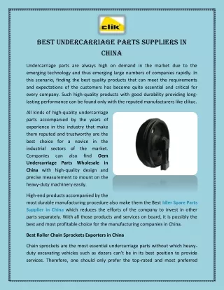 Best Undercarriage Parts Suppliers in China