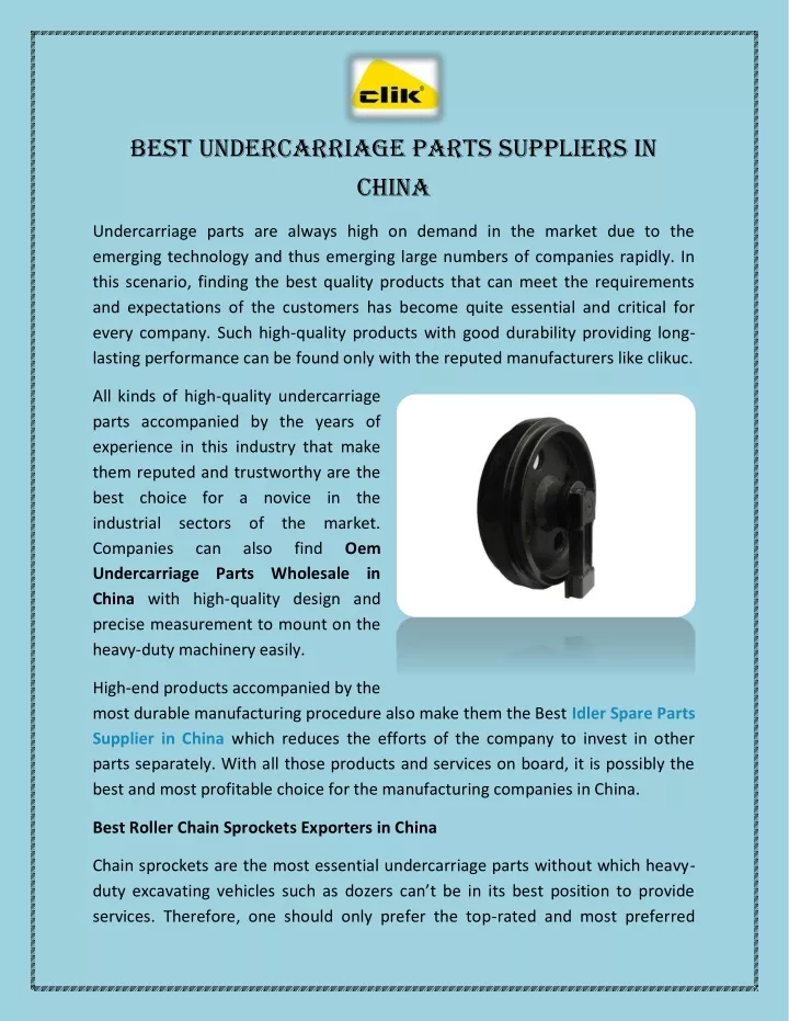 best undercarriage parts suppliers in china