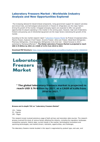 Laboratory Freezers Market : Worldwide Industry Analysis and New Opportunities Explored