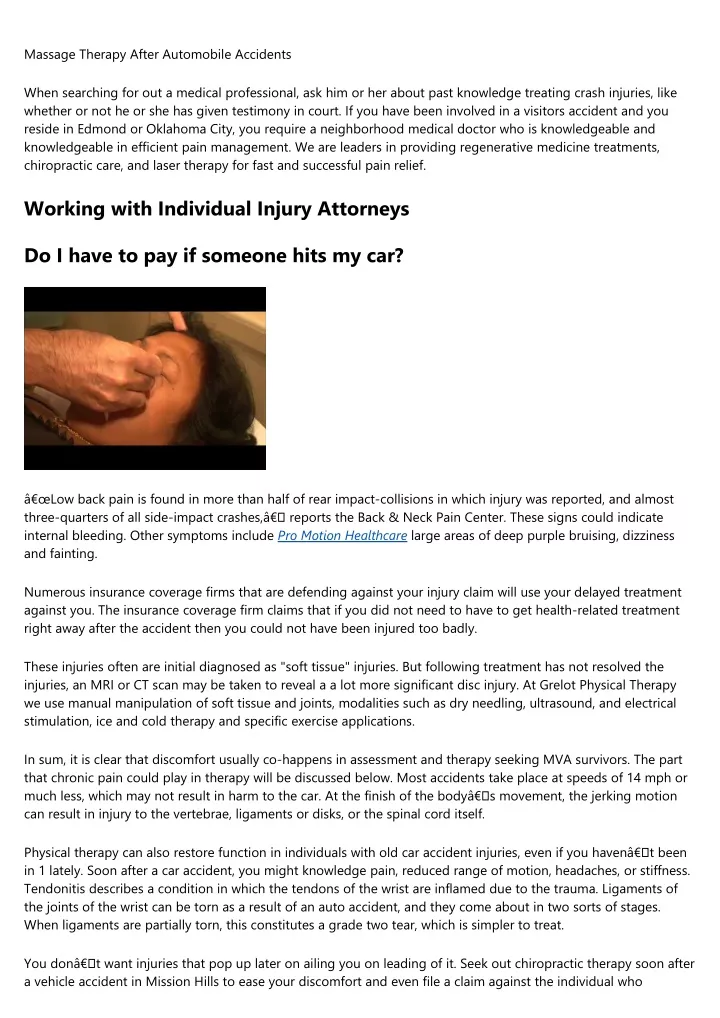 massage therapy after automobile accidents