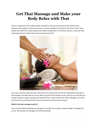 Get Thai Massage and Make your Body Relax with That