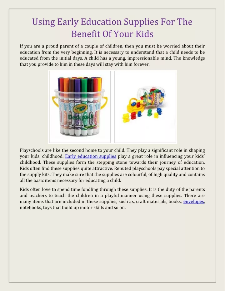 using early education supplies for the benefit