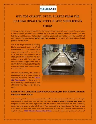 Buy Top Quality Steel Plates from The Leading Bisalloy Steel Plate Suppliers in China