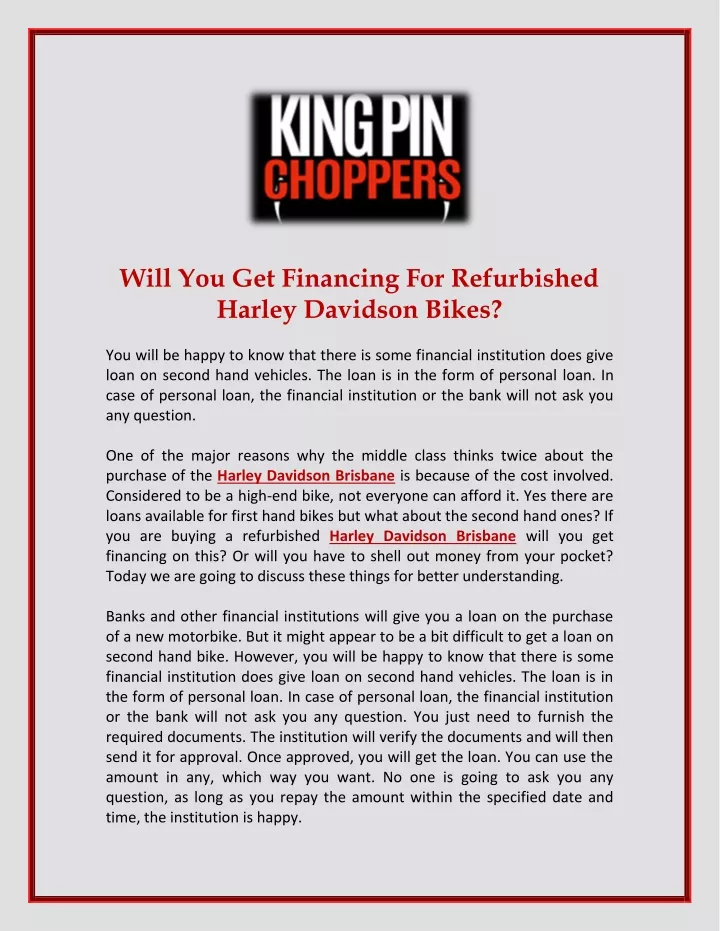 will you get financing for refurbished harley