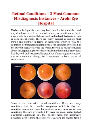 Retinal Conditions – 3 Most Common Misdiagnosis Instances - Arohi Eye Hospital
