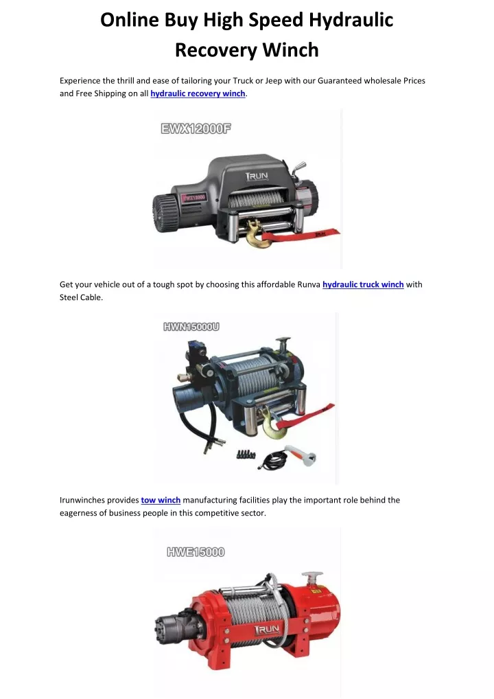 online buy high speed hydraulic recovery winch