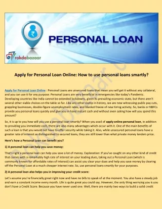 Apply for Personal Loan Online: How to use personal loans smartly?