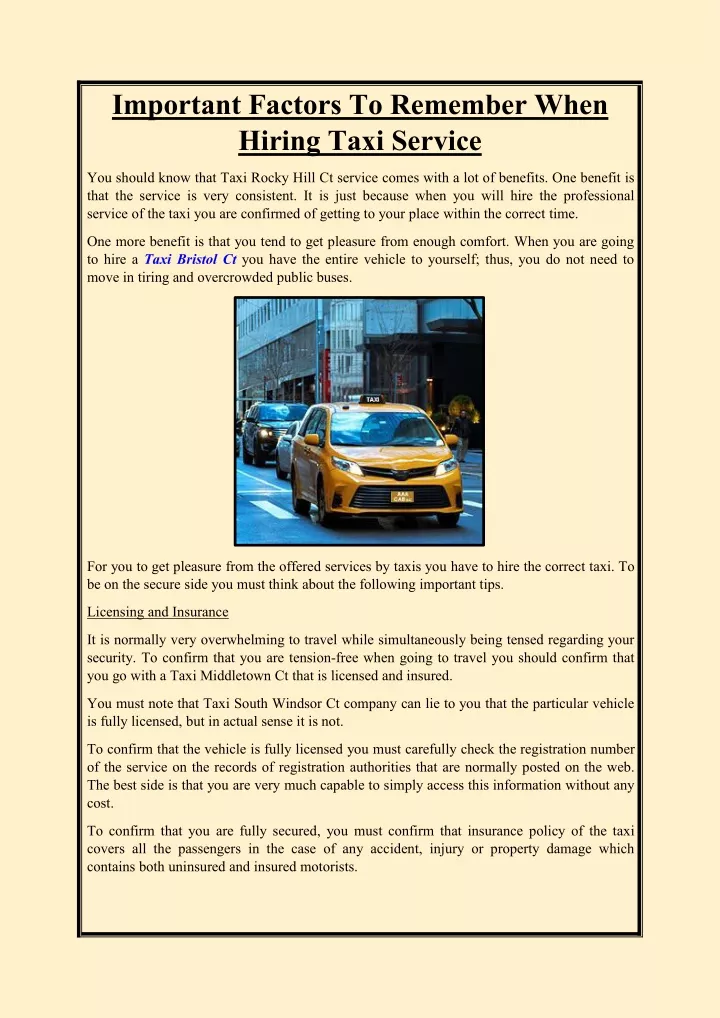 important factors to remember when hiring taxi