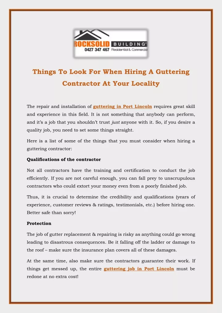 things to look for when hiring a guttering