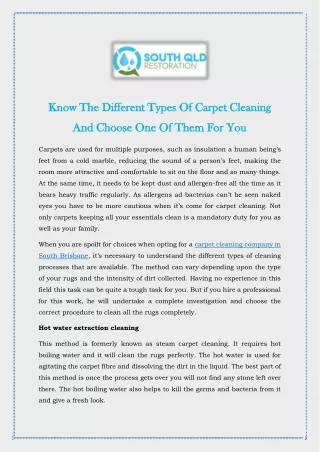 Know The Different Types Of Carpet Cleaning And Choose One Of Them For You