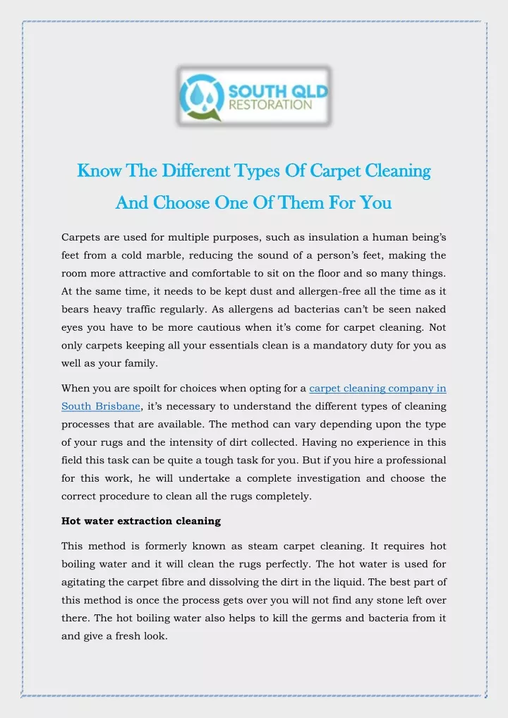 know the different types of carpet cleaning know