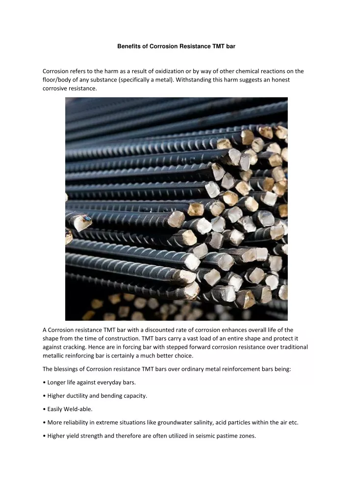 benefits of corrosion resistance tmt bar