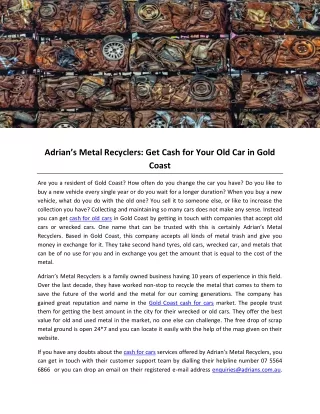 Adrian’s Metal Recyclers: Get Cash for Your Old Car in Gold Coast