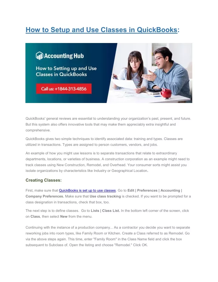 how to setup and use classes in quickbooks