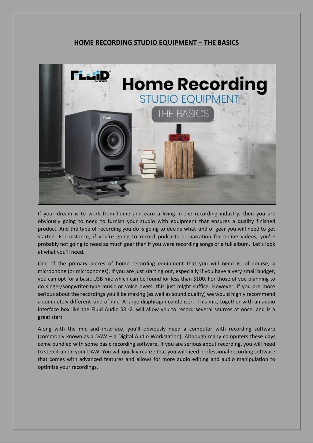 PPT - HOME RECORDING STUDIO EQUIPMENT – THE BASICS PowerPoint ...