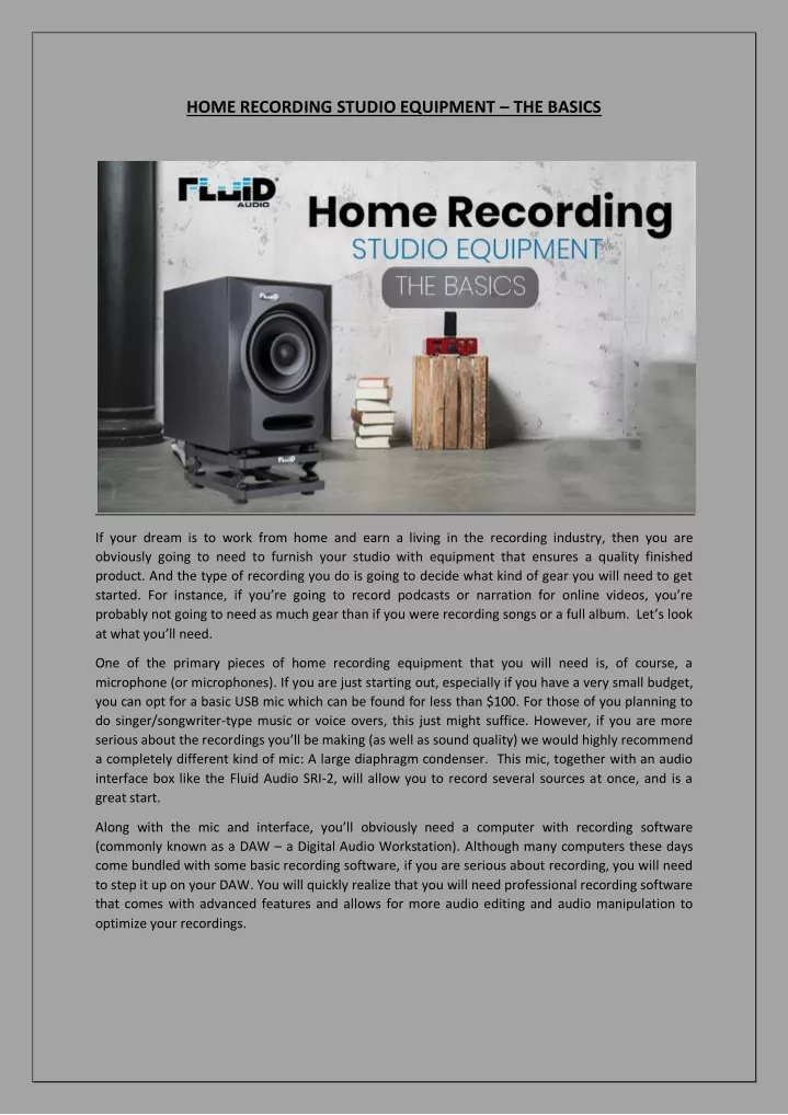 home recording studio equipment the basics