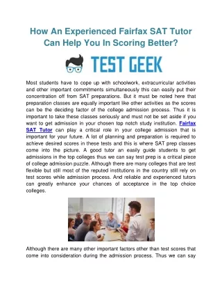 How An Experienced Fairfax SAT Tutor Can Help You In Scoring Better?