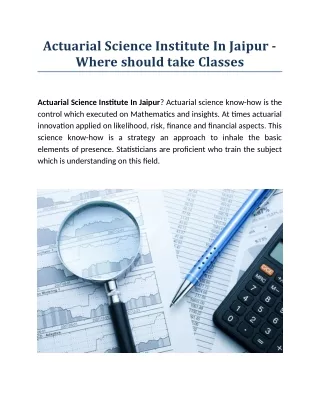 Actuarial Science Institute In Jaipur - Where should take Classes