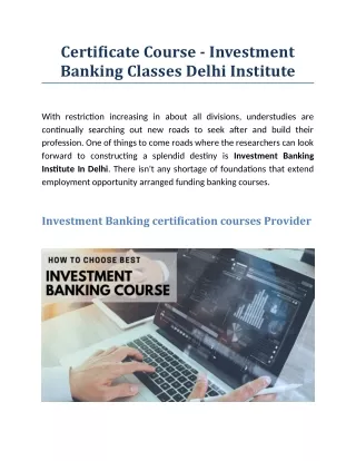 Certificate Course - Investment Banking Classes Delhi Institute