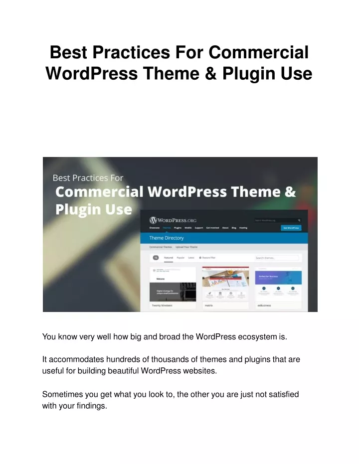 best practices for commercial wordpress theme plugin use