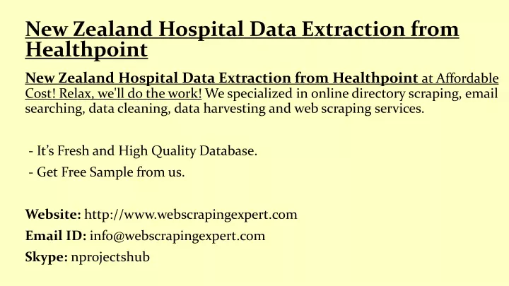 new zealand hospital data extraction from healthpoint