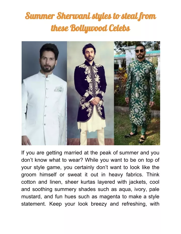 summer sherwani styles to steal from these
