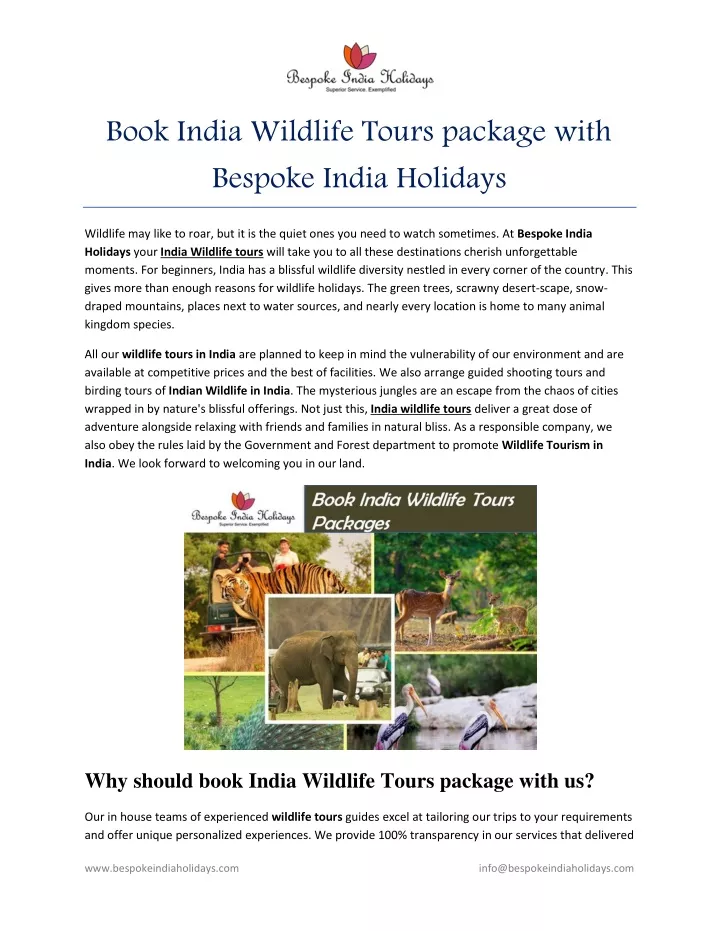 book india wildlife tours package with bespoke