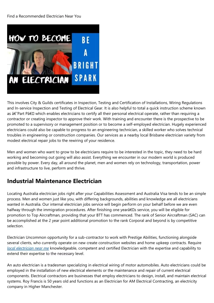 find a recommended electrician near you
