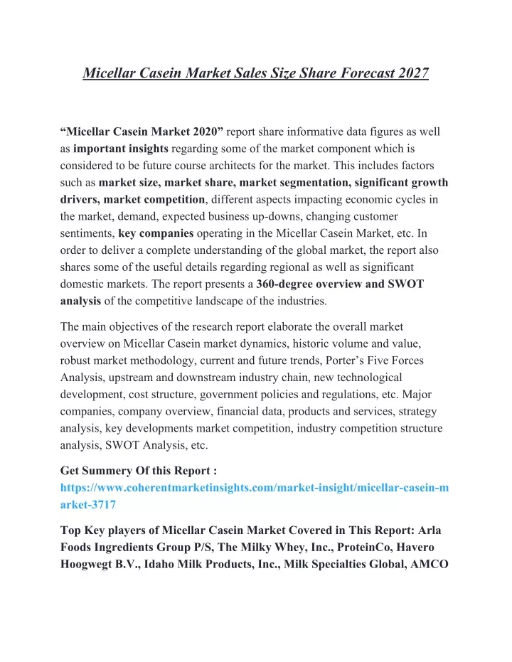 micellar casein market sales size share forecast