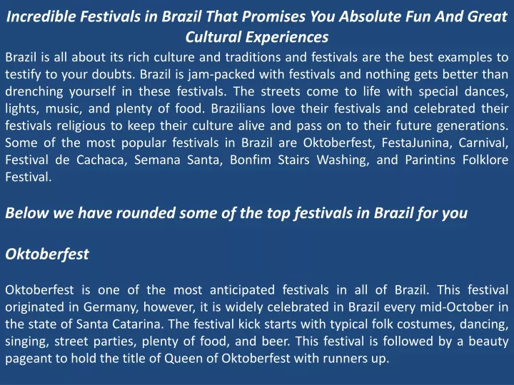 incredible festivals in brazil that promises you absolute fun and great cultural experiences