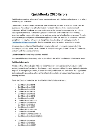 quickbooks 2020 errors