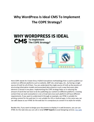 Why WordPress Is Ideal CMS To Implement The COPE Strategy?