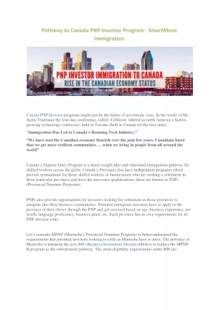 pathway to canada pnp investor program smartmove