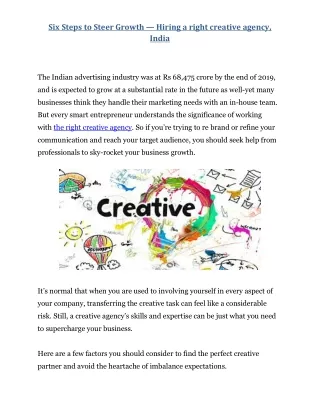 Hiring a right creative agency, India