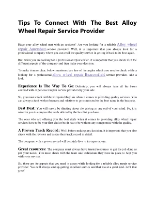 Tips To Connect With The Best Alloy Wheel Repair Service Provider