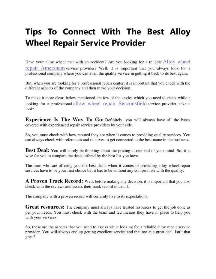 tips to connect with the best alloy wheel repair