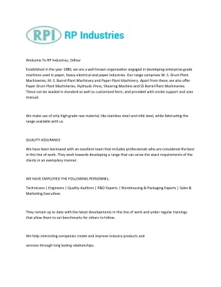 Barrel Plant Machinery, Drum Plant Machinery, Aze Grinder Manufacturer Ahmedabad - RP Industries