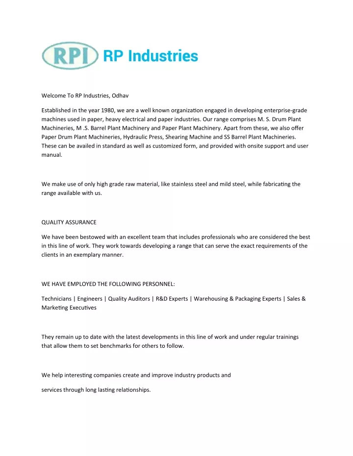 welcome to rp industries odhav