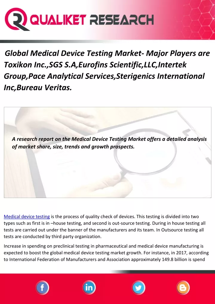 global medical device testing market major