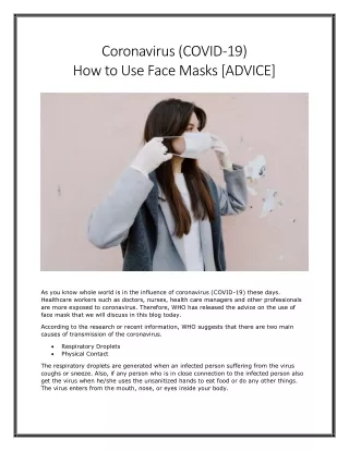 Coronavirus (COVID-19) – How to Use Face Masks [ADVICE]