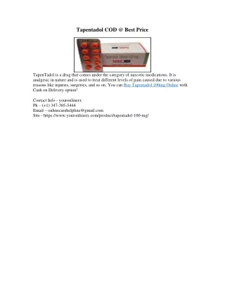 Tapentadol COD @ Best Price