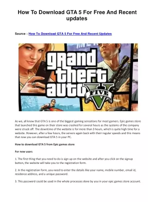How To Download GTA 5 For Free And Recent Updates