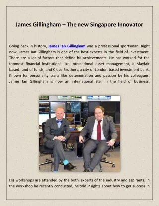 James Ian Gillingham - Singapore based Fintech specialist