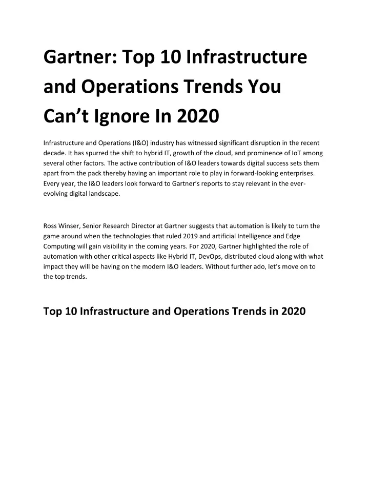 gartner top 10 infrastructure and operations