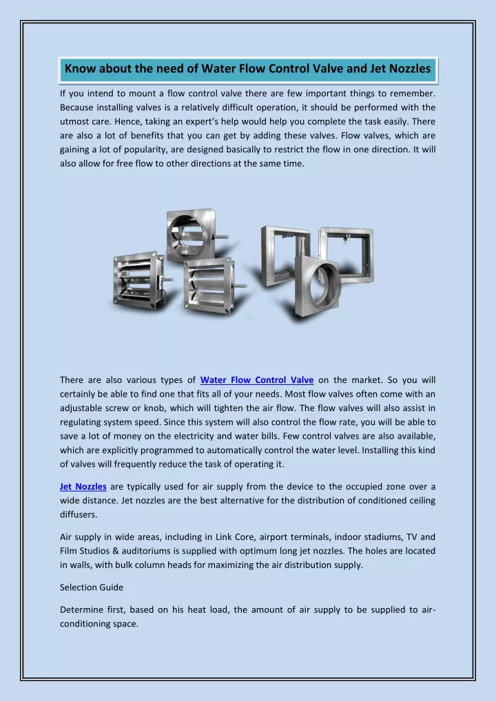 know about the need of water flow control valve